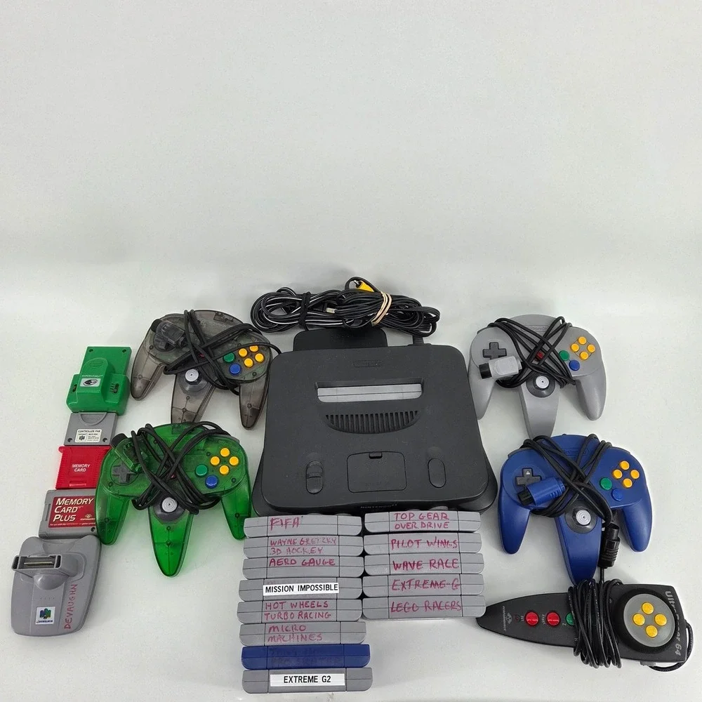 Nintendo 64 N64 Console Bundle 5 Controllers 13 Games Memory Cards Retro Tested